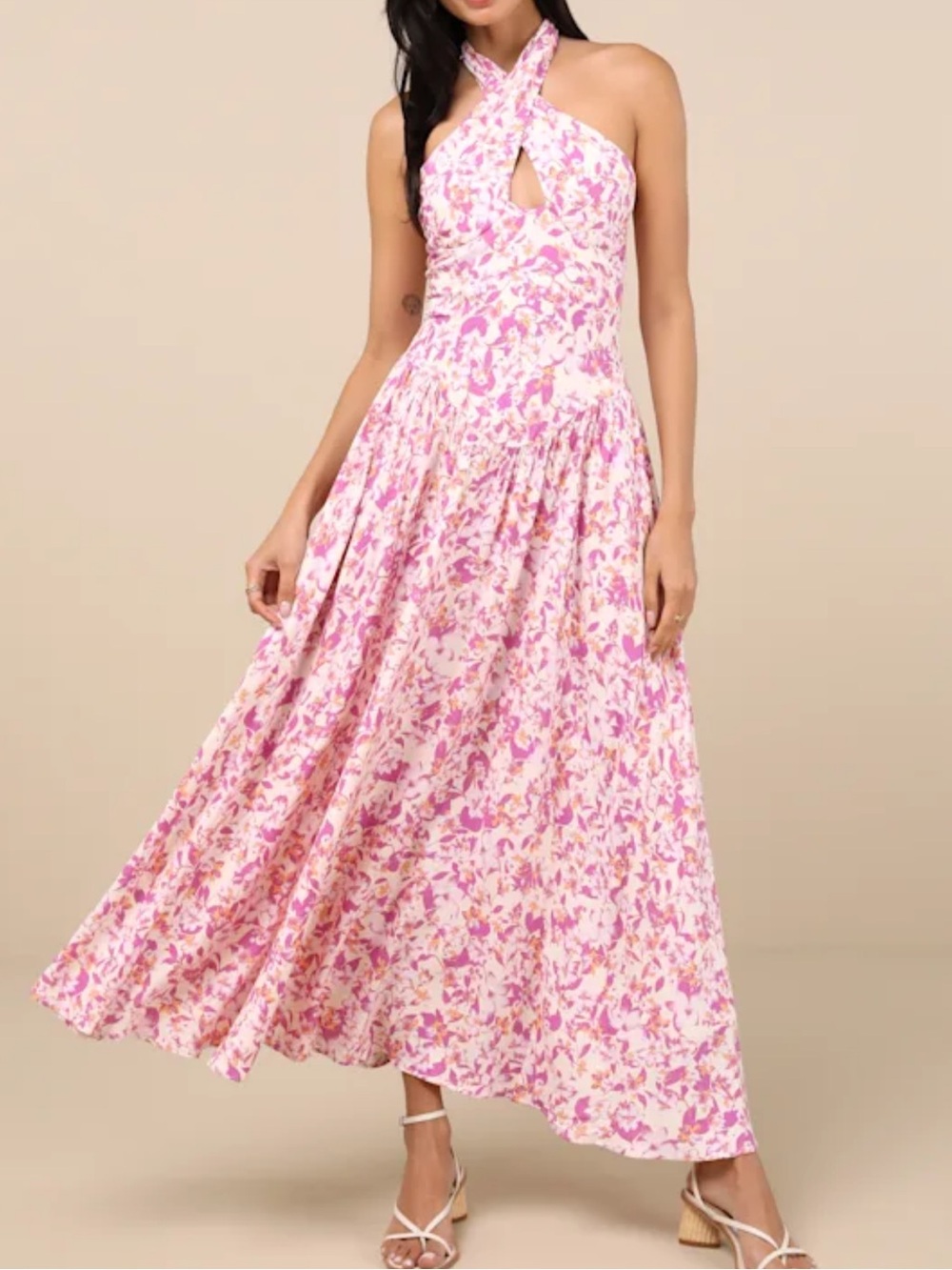 Lulus Multi Floral Cross-Front Midi Dress XL